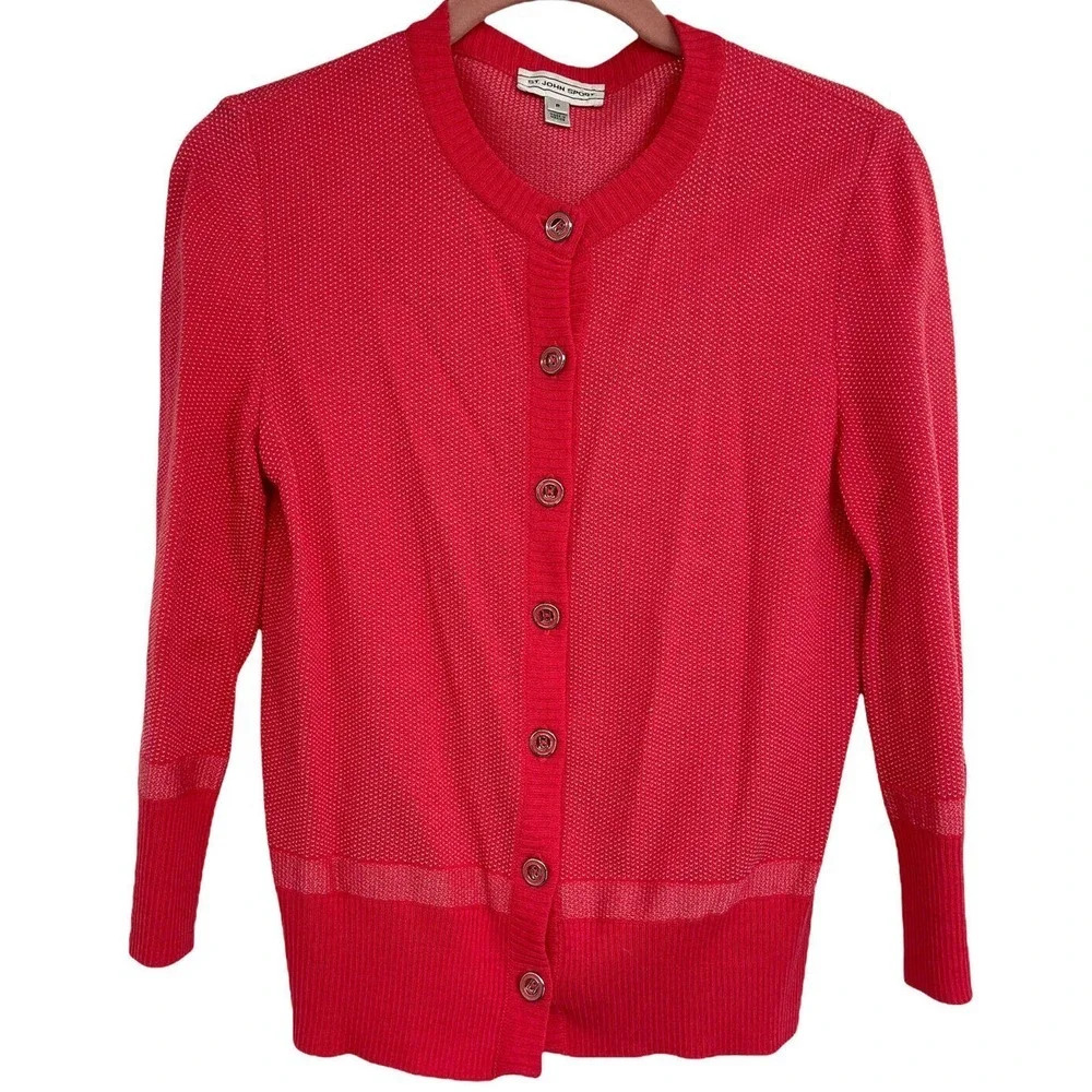 St John Sport Cardigan Sweater Monogramed Lightweight size Small Pink
